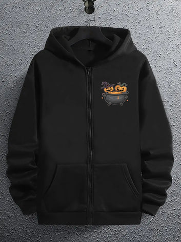 Hoodie with Pumpkin Monster Zip Up Halloween