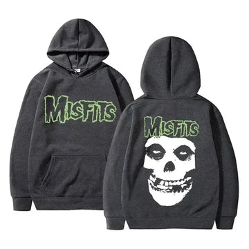 Punk Misfits Skull Graphic Print Hoodie Rock Band music