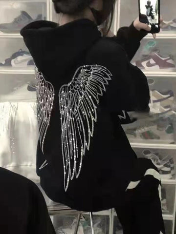 Sequin Rhinestone angel wings Hoodies