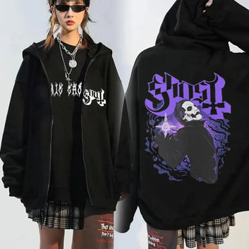 Ghost Band Zip Up Hoodies Vintage Gothic Rock Metal Music