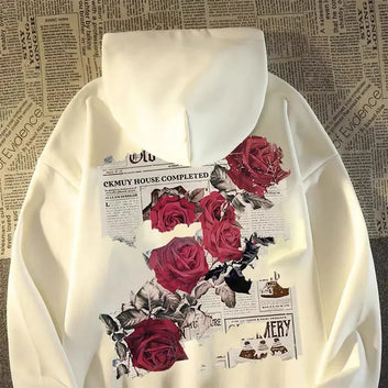Hoodie Graphic Vivid Rose Print Cotton Men women