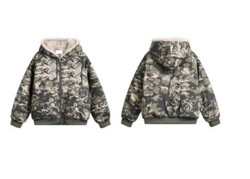 Camouflage fur zip up hoodie