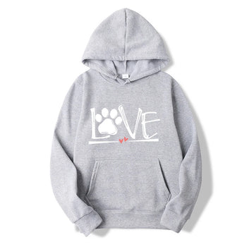 Love Print with dog paw Hoodies for Women Men