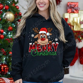 Merry Christmas Reindeer Print Hoodie