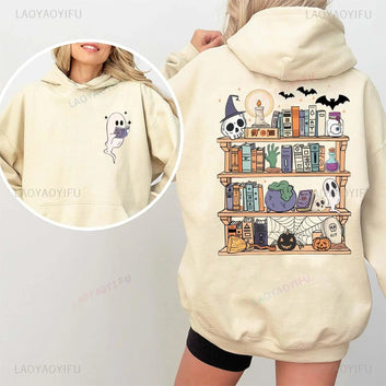 Halloween Hoodie Spooky Library Bookshelf