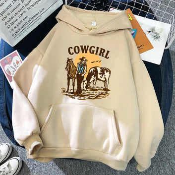 The Cowgirl And Her Cow And Horse Live In The West Hoodie