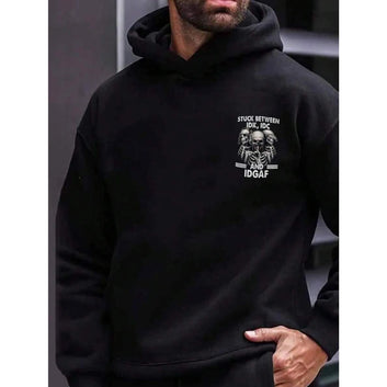 Funny Hoodie Stuck Between IDK, IDC and IDGAF Skulls