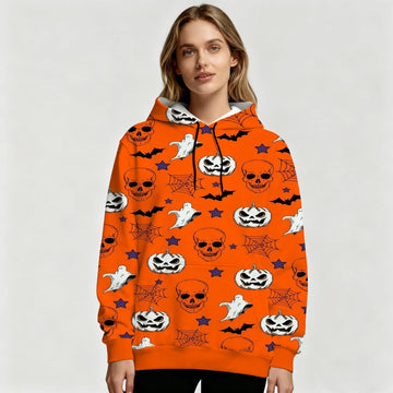 Halloween Hoodie with Pumpkin Ghost Skull & Bat