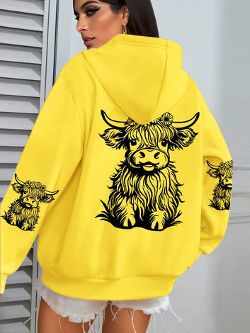 Cute Hair Cow Cartoon Hoodie