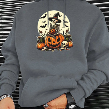 Halloween skeleton sitting on pumpkin hoodie