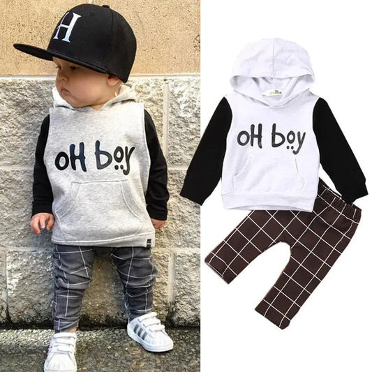 2pcs Toddler oh boy hoodie set