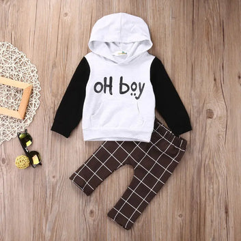 2pcs Toddler oh boy hoodie set