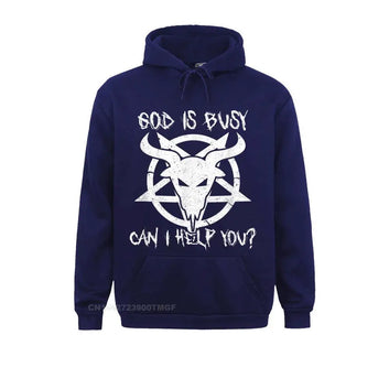 God Is Busy Can I Help You Funny Satan Goat Hoodie