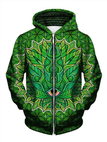3D Weed Leaf Print Zip Up Hoodie