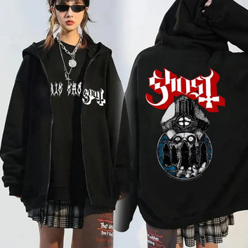 Ghost Band Zip Up Hoodies Vintage Gothic Rock Metal Music