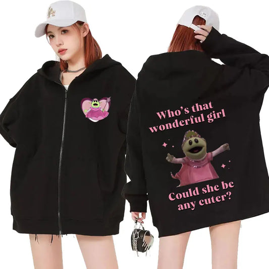 Nanalan Who's That Wonderful Girl Zipper Hoodies Cartoon Kawaii Graphic Zip Up Hoodie Men Women Vintage Trend Jackets Sweatshirt