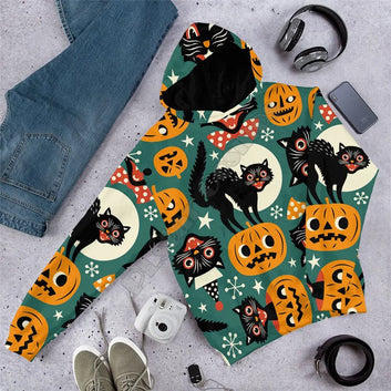 Halloween Black Cats 3D All Over Printed Hoodies Sweatshirts Zipper Hooded Men For Women Streetwear