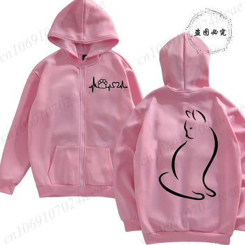 Zipper Hoodie Cute Cat Multiple Designs