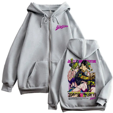 Anime JoJo's Bizarre Jotaro Kujo Jolyne Cujoh Zip Up Hoodie