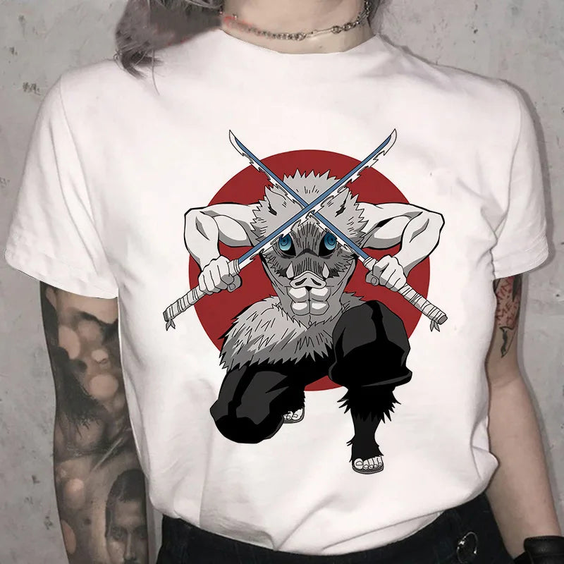Anime Pattern Japanese Women T-shirt Demon Slayer Cartoon Short Sleeve Clothes Harajuku Oversized Tshirts Summer Tops Female Tee