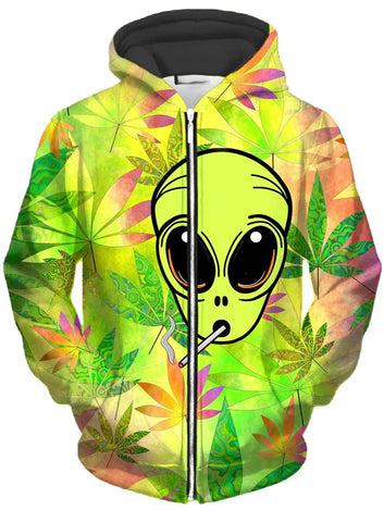 3D Weed Leaf Print Zip Up Hoodie
