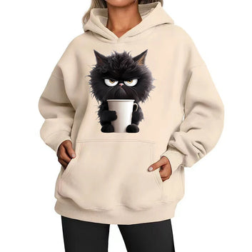 Funny mean mug cat with coffee Hoodie