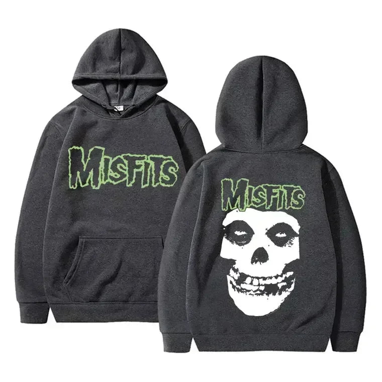 Punk Misfits Skull Graphic Print Hoodie Rock Band music