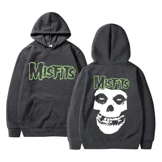 Punk Misfits Skull Graphic Print Hoodie Rock Band music