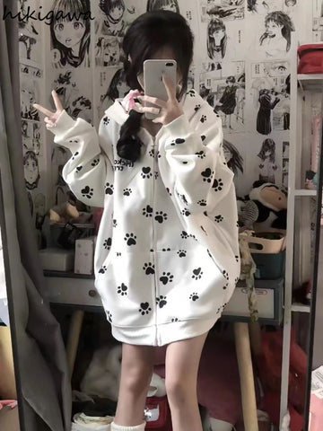 Dog paw print zip up hoodie