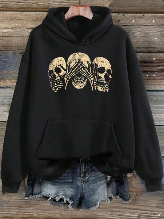 Gothic Skull Print Hoodie