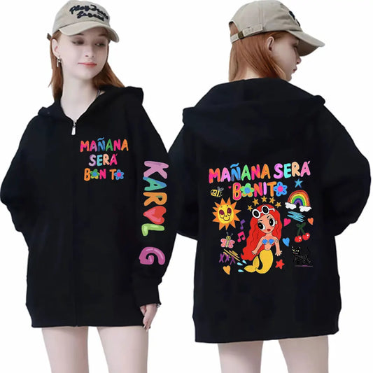 Singer Karol G Album Manana Sera Bonito Graphic Zipper Hoodie Unisex Fashion Y2k Style Zips Sweatshirts Oversized Fleece Hoodies