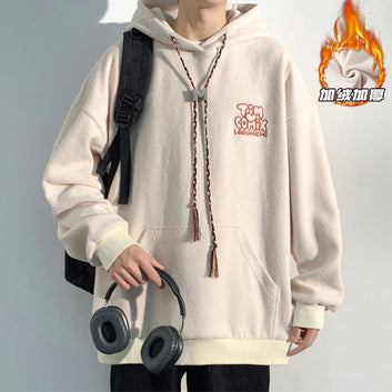 LAPPSTER Fleece Oversized Hooded Hoodies Fall Warm Korean Fashions Sweatshirts Tracksuit Men Black Harajuku Big Pocket Hoodie