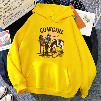 The Cowgirl And Her Cow And Horse Live In The West Hoodie