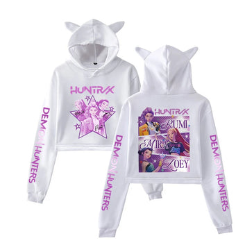 K-Pop Demon Hunters Mira Rumi Zoey Cat Cropped Hoodies Women Long Sleeve Hooded Pullover Crop Tops Casual Streetwear Clothes