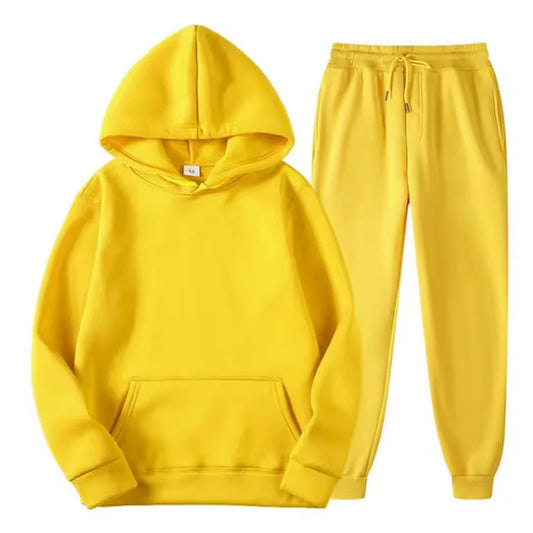 Men Tracksuit 2 Pieces Set Hoodie plain color