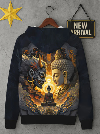 Hoodie with 3D Printed Buddha light and dark