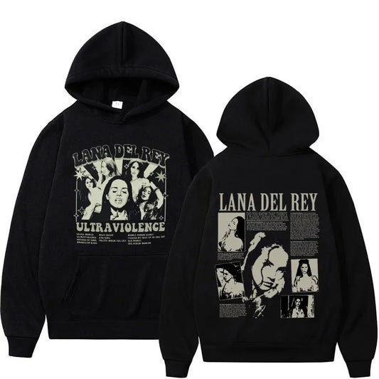 Singer Lana Del Rey Hoodies Ultraviolence Music Album Hooded Men Women's Clothes Fashion Vintage Oversized Sweatshirt Streetwear