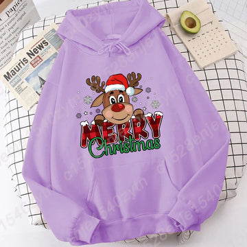 Merry Christmas Reindeer Print Hoodie