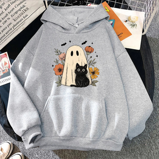 Funny Cat and Ghost Halloween Hoodie