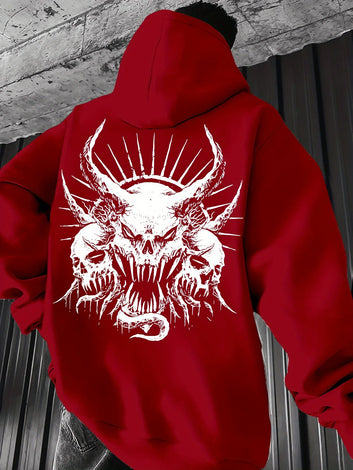 Skull with Horns Graphic Print Hoodie