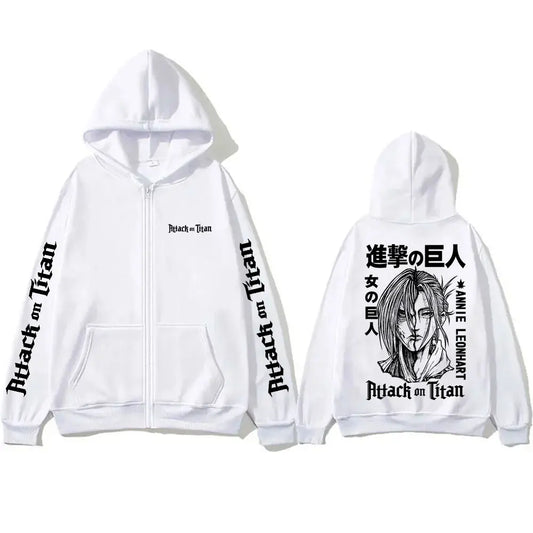 Anime Attack on Titan Annie Leonhart Face Graphic Zipper Hoodie Men Women Manga Cosplay Zip Up Jacket Unisex Zip Up Sweatshirt