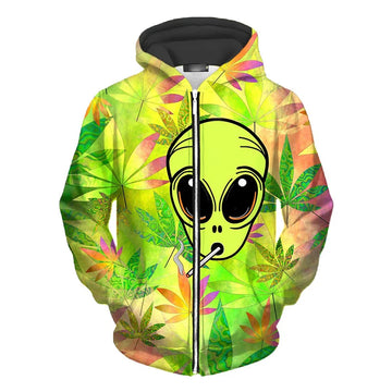 Unique Neon Alien Graffiti Printed Zip Up Hoodie