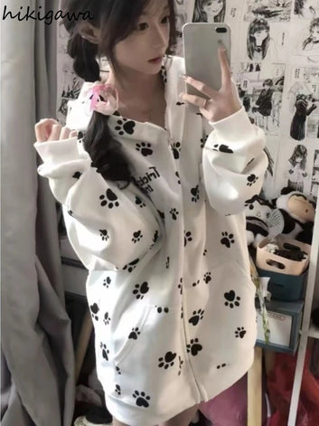 Dog paw print zip up hoodie