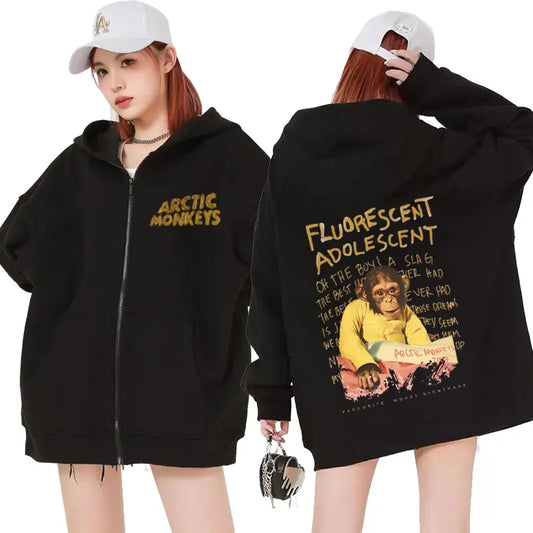 Arctic Monkeys Flourescent Adolescent Graphic Zipper Hoodies for Men Women Fashion Zip Up Sweatshirt Vintage Style Hoodie Jacket