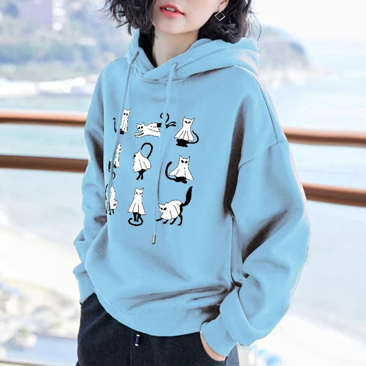 American Vintage Harajuku Hoodie Goth Halloween Cute Animal Graphic Printed Women's Hoodie Streetwear Fashion Casual Sweatshirts
