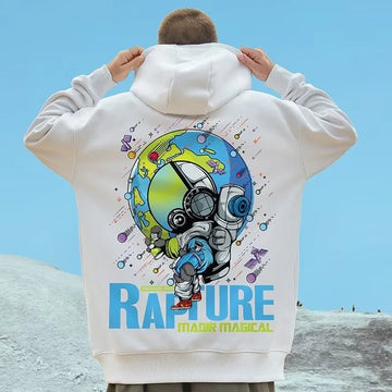 M-8XL American Trendy Style Earthman Print Oversized Style Men's Hoodie Warm Top