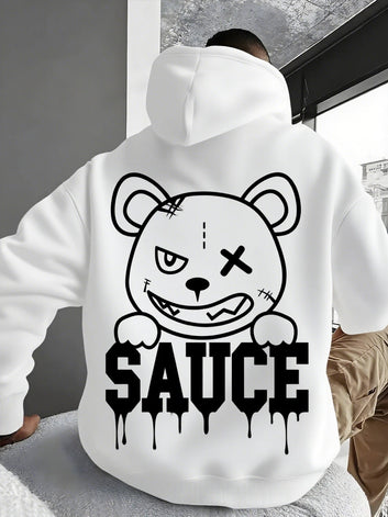 Horror Bear Sauce Graphic Print Hoodie funny