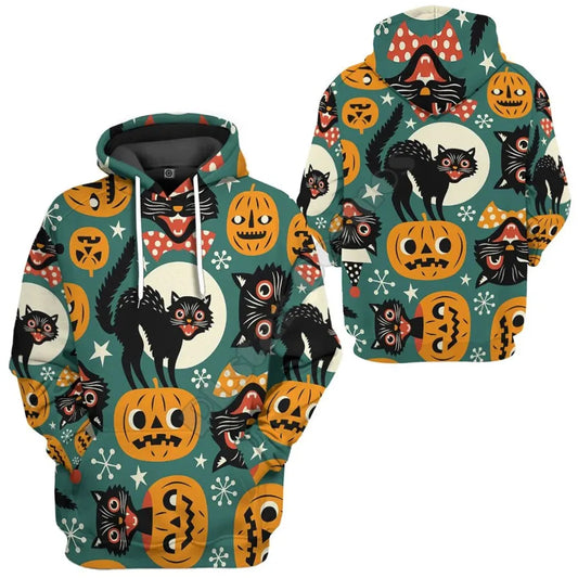 Halloween Black Cats 3D All Over Printed Hoodies Sweatshirts Zipper Hooded Men For Women Streetwear