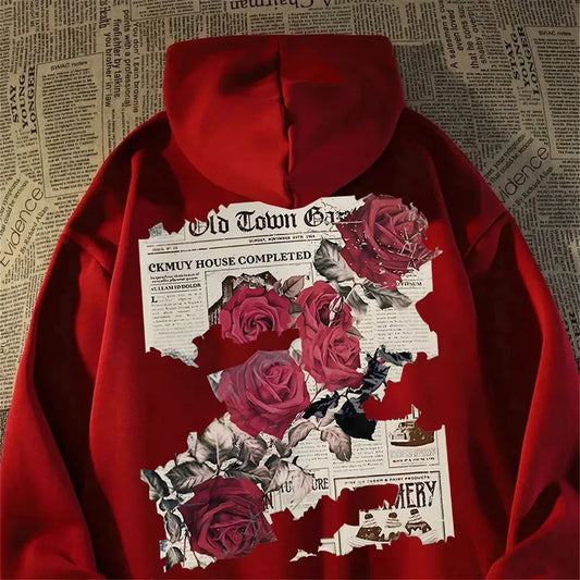 Hoodie Graphic Vivid Rose Print Cotton Men women