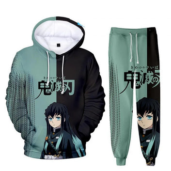 Anime Demon Slayer Hoodies 3D Printed Cosplay pants+Hoodie 2PCS Set Tracksuit Men Oversize Vintage Streetwear Hoodie Sets